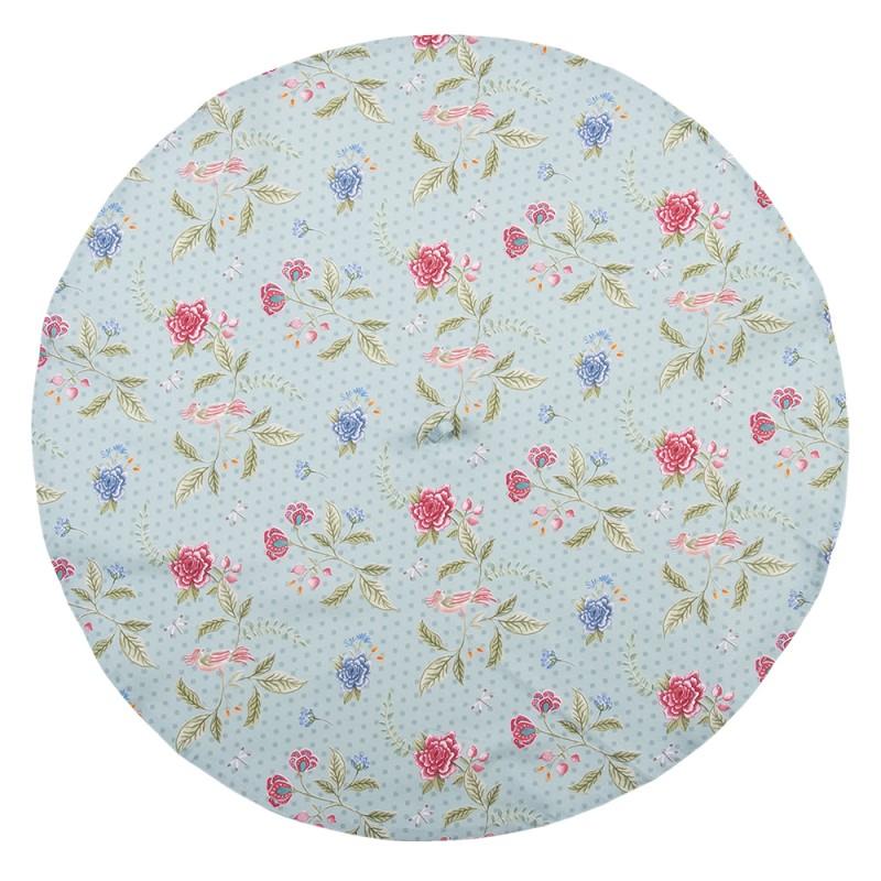 Clayre & Eef BLW48 Theedoek Ø 80 Cm Blauw Groen Katoen Bloemen Rond Vaatdoek