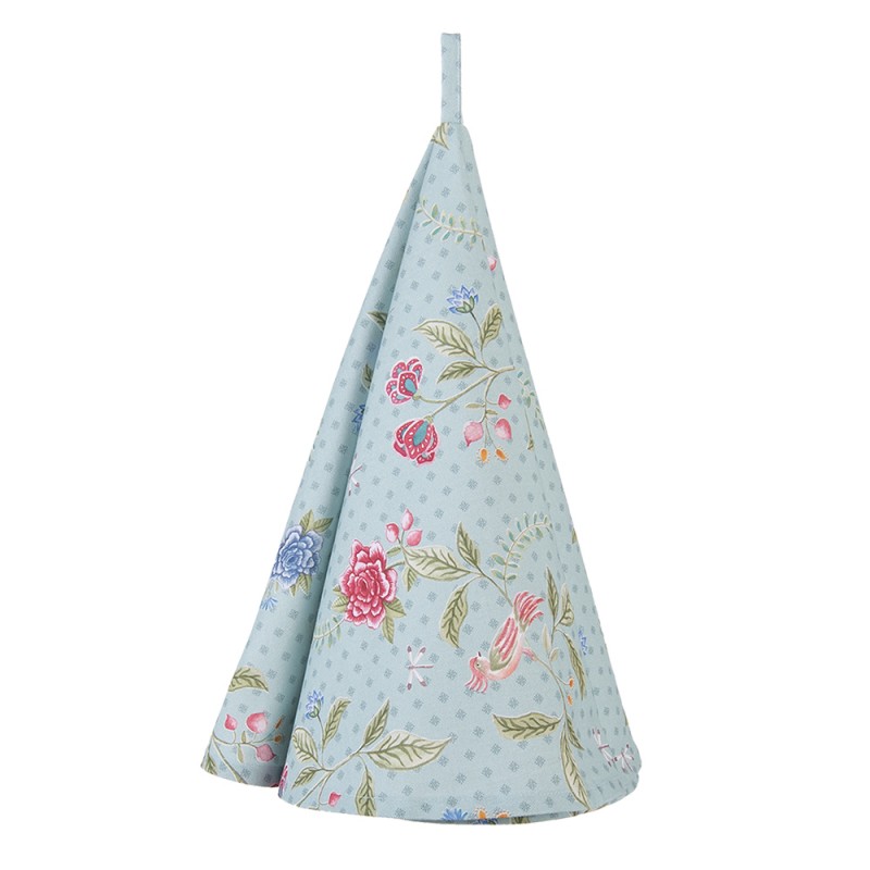 Clayre & Eef BLW48 Theedoek Ø 80 Cm Blauw Groen Katoen Bloemen Rond Vaatdoek