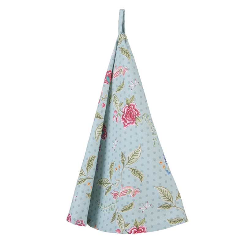 clayre & eef BLW48 Theedoek Ø 80 cm Blauw Groen Katoen Bloemen Rond Vaatdoek
