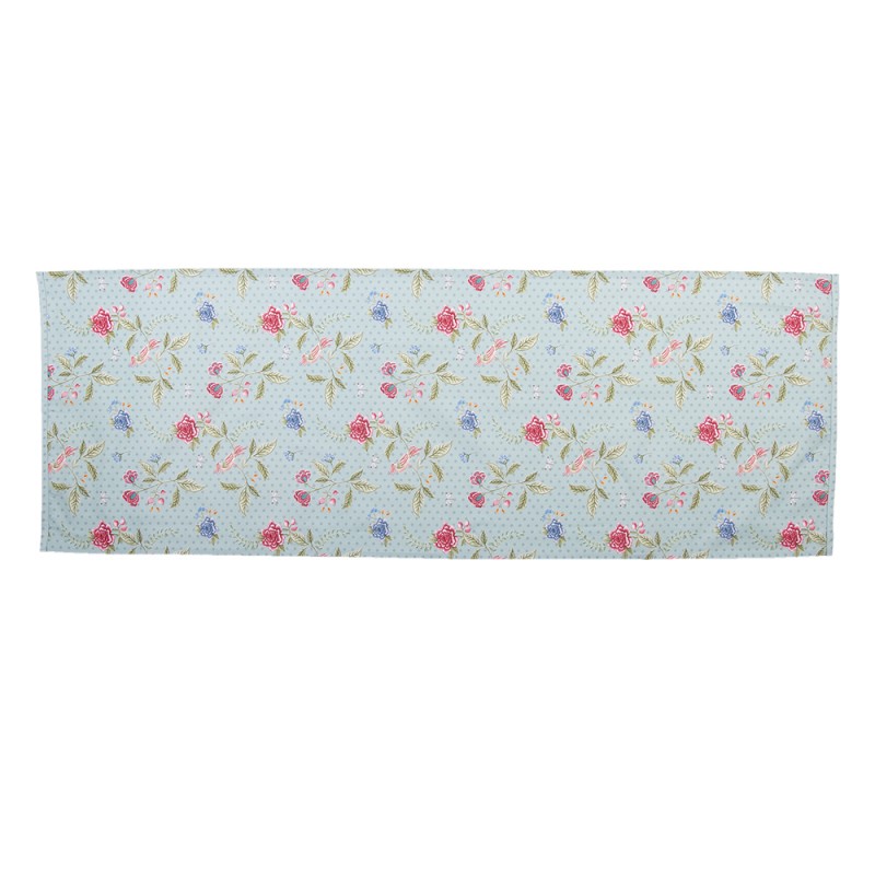 Clayre & Eef BLW64 Tafelloper 50x140 Cm Blauw Groen Katoen Bloemen Rechthoek Tafelkleed