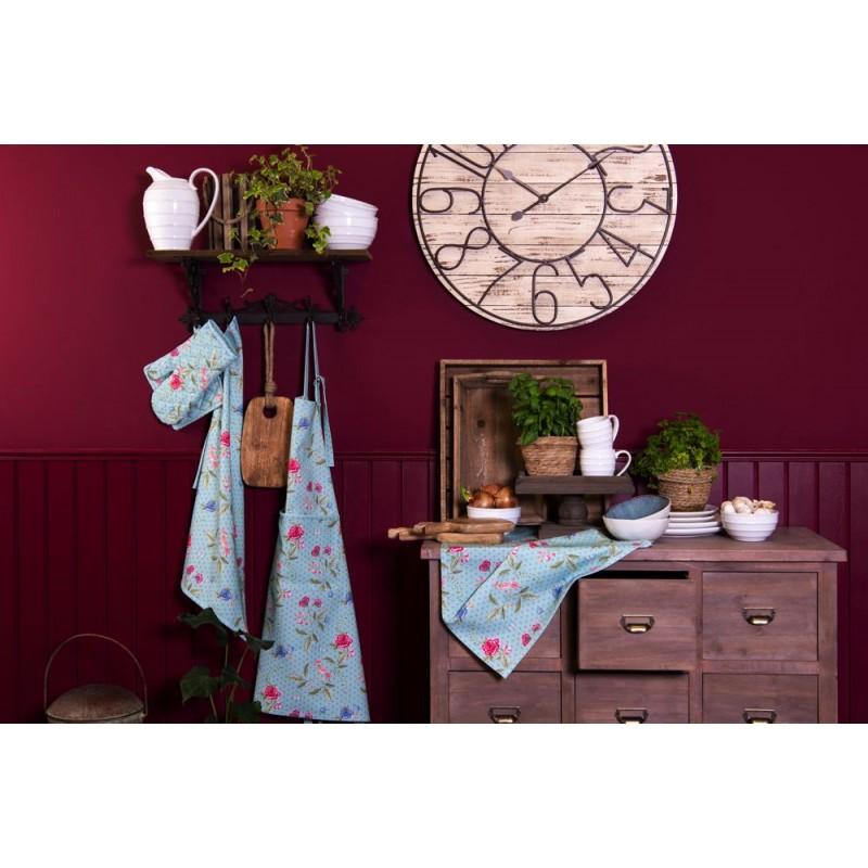 Clayre & Eef BLW64 Tafelloper 50x140 Cm Blauw Groen Katoen Bloemen Rechthoek Tafelkleed