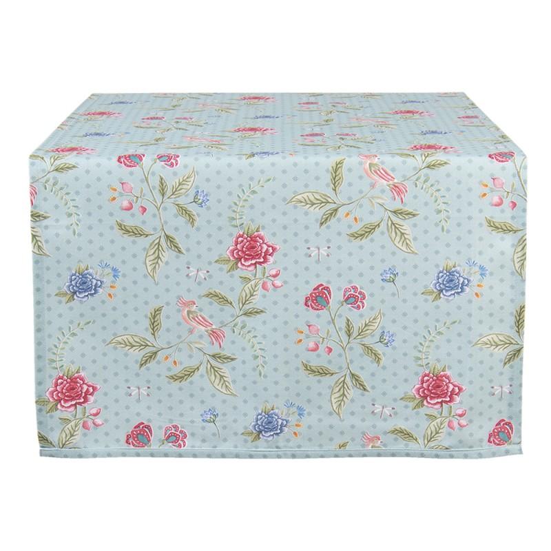 clayre & eef BLW64 Tafelloper 50x140 cm Blauw Groen Katoen Bloemen Rechthoek Tafelkleed
