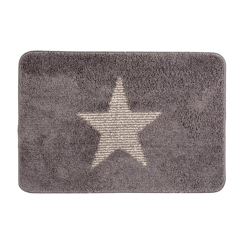clayre & eef BM0009G Badmat 58x38x1 cm Grijs Polyester Ster Rechthoek