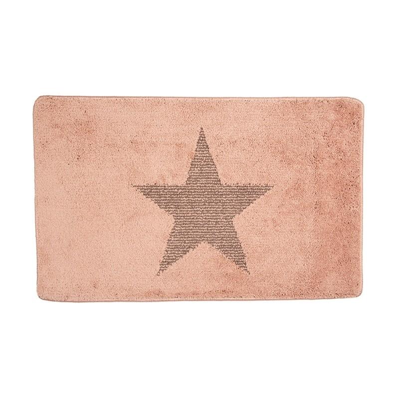 clayre & eef BM0010P Badmat 78x48x1 cm Roze Polyester Ster Rechthoek