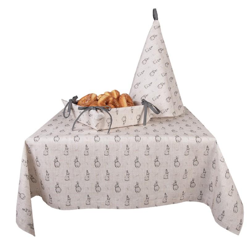 Clayre & Eef BNS01 Tafelkleed 100x100 Cm Beige Grijs Katoen Konijn Vierkant