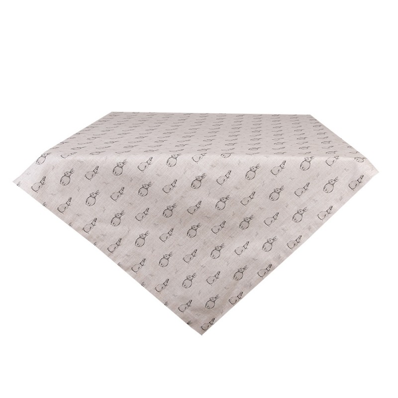 clayre & eef BNS01 Tafelkleed 100x100 cm Beige Grijs Katoen Konijn Vierkant