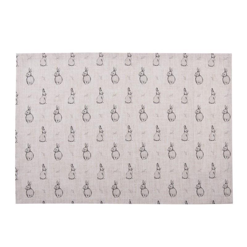 Clayre & Eef BNS40 Placemats Set Van 6 48x33 Cm Beige Grijs Katoen Konijn