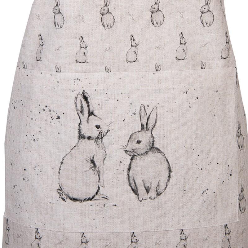 Clayre & Eef BNS41 Keukenschort 70x85 Cm Beige Grijs Katoen Konijn