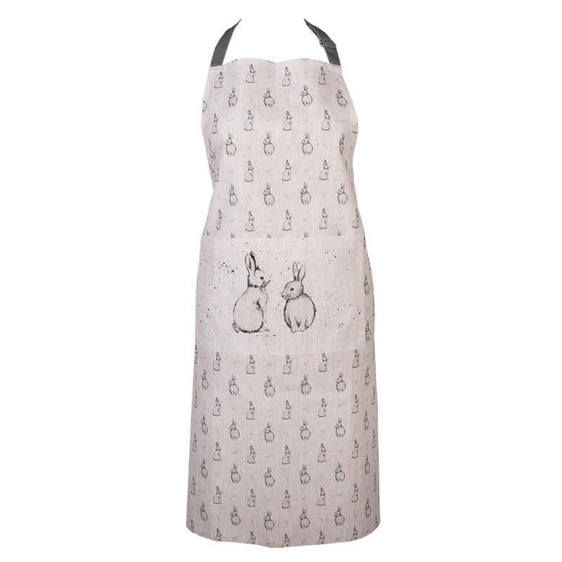 Clayre & Eef BNS41 Keukenschort 70x85 Cm Beige Grijs Katoen Konijn