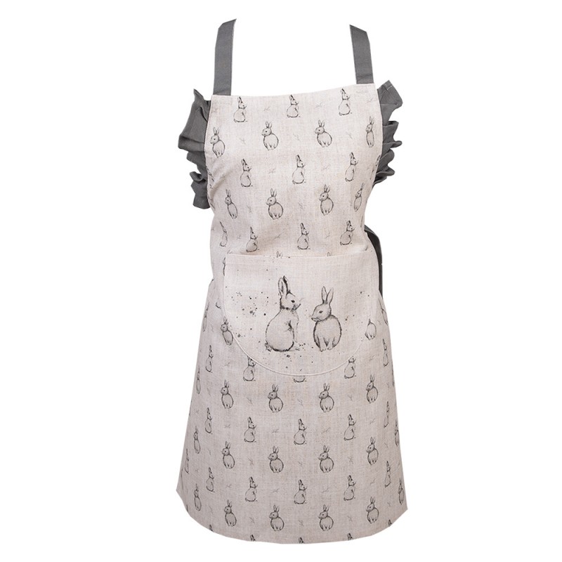 clayre & eef BNS41K Keukenschort Kinderen 56x48 cm Beige Grijs Katoen Konijn