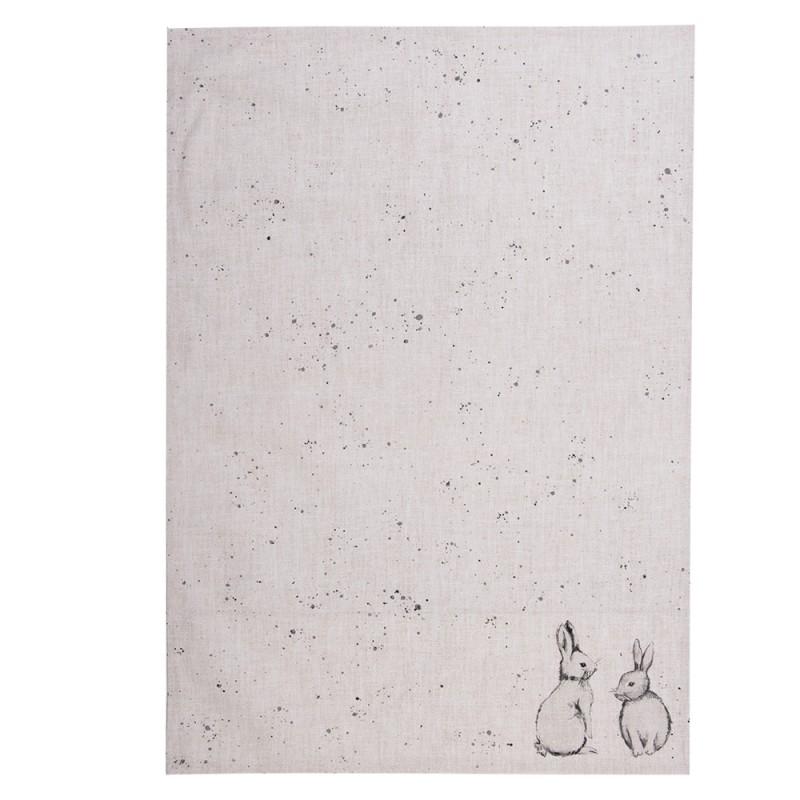 Clayre & Eef BNS42 Theedoek 50x70 Cm Beige Grijs Katoen Konijn