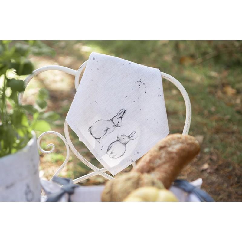 Clayre & Eef BNS42 Theedoek 50x70 Cm Beige Grijs Katoen Konijn