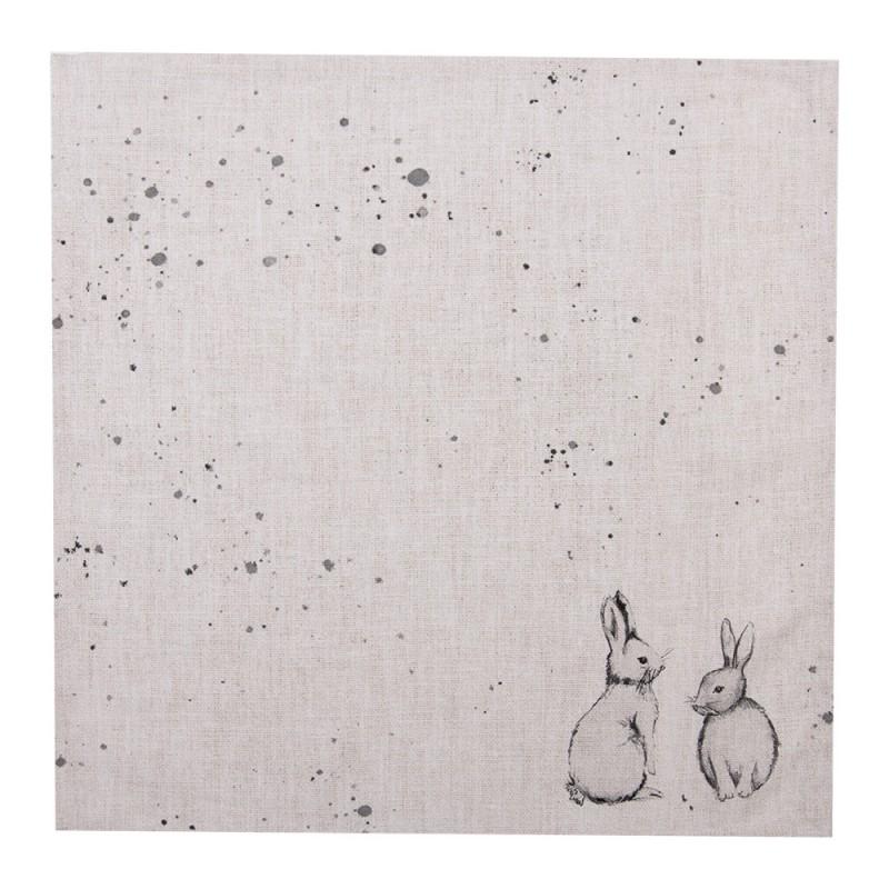 Clayre & Eef BNS43 Servetten Katoen Set Van 6 40x40 Cm Beige Grijs Katoen Konijn Vierkant