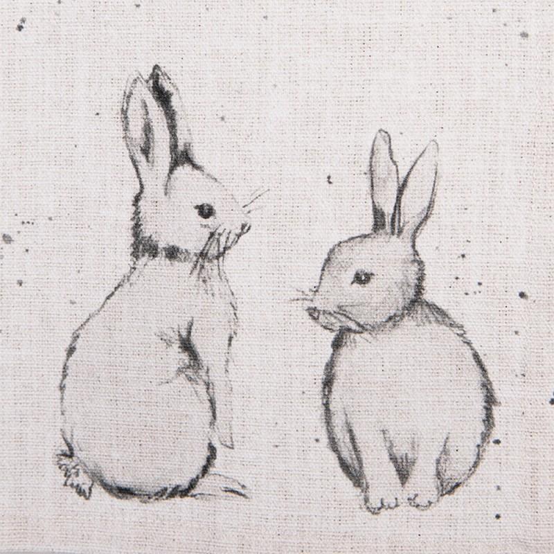 Clayre & Eef BNS43 Servetten Katoen Set Van 6 40x40 Cm Beige Grijs Katoen Konijn Vierkant