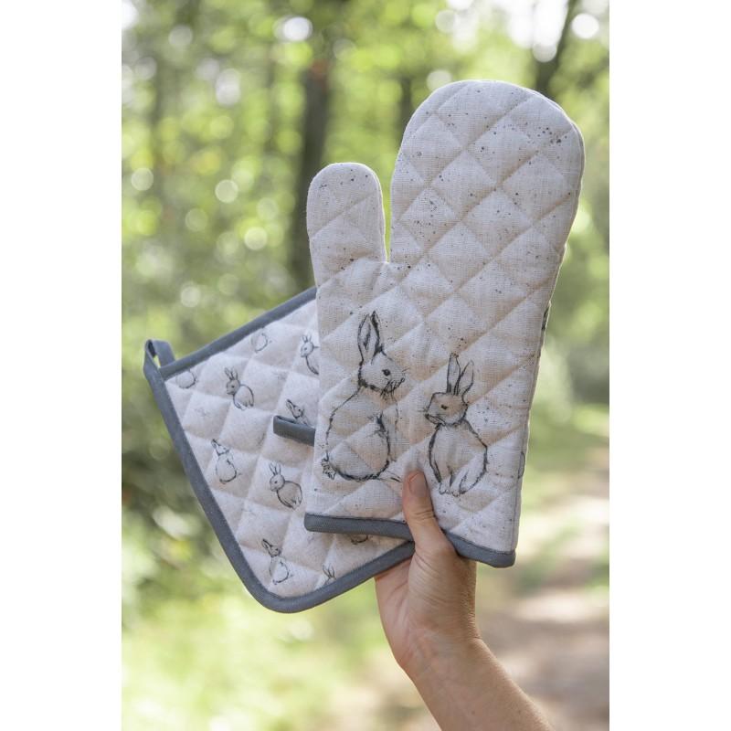 Clayre & Eef BNS44 Ovenwant 18x30 Cm Beige Grijs Katoen Konijn