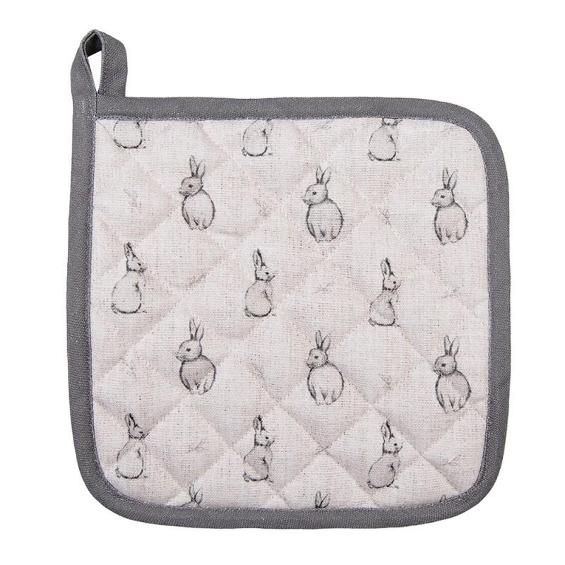 Clayre & Eef BNS45 Pannenlap 20x20 Cm Beige Grijs Katoen Konijn Vierkant