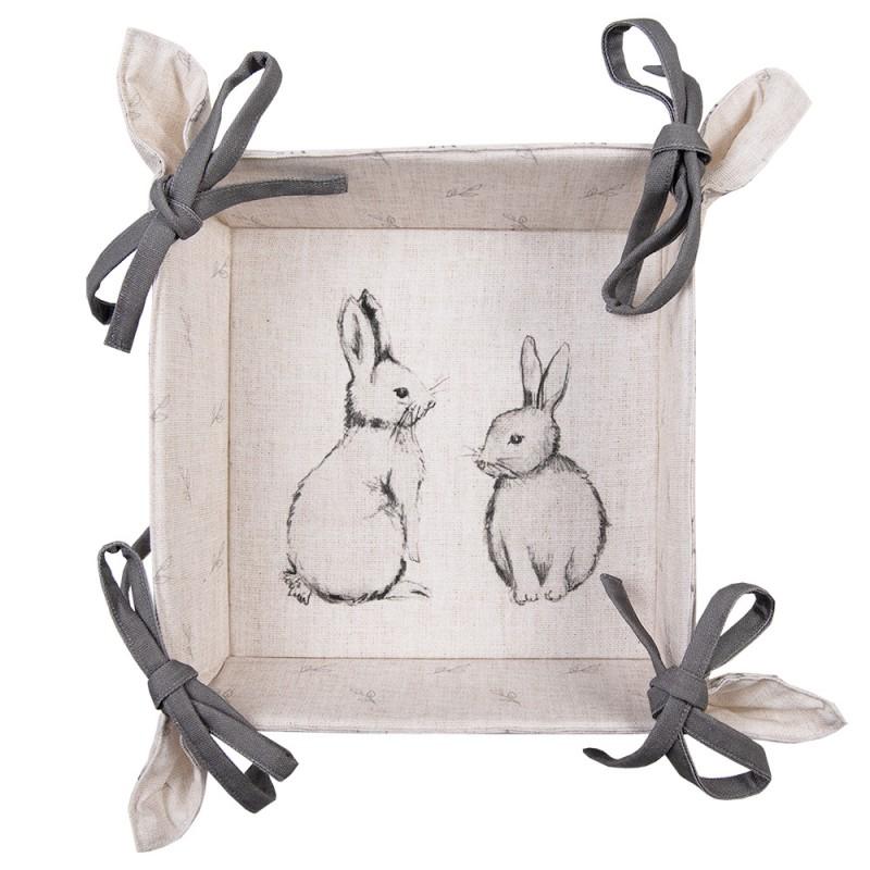 Clayre & Eef BNS47 Broodmand 35x35x8 Cm Beige Grijs Katoen Konijn Vierkant
