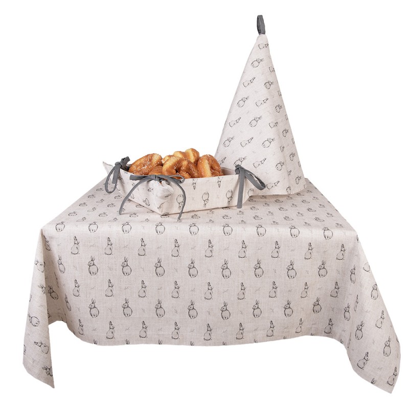 Clayre & Eef BNS47 Broodmand 35x35x8 Cm Beige Grijs Katoen Konijn Vierkant