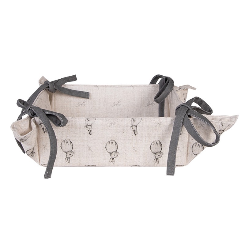 clayre & eef BNS47 Broodmand 35x35x8 cm Beige Grijs Katoen Konijn Vierkant
