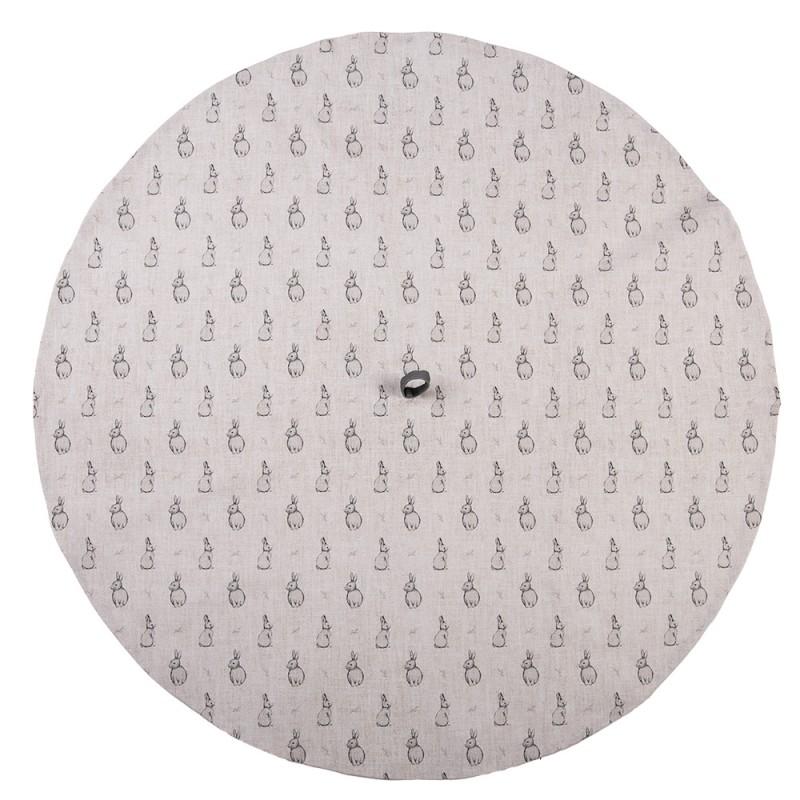 Clayre & Eef BNS48 Theedoek Ø 80 Cm Beige Grijs Katoen Konijn Rond