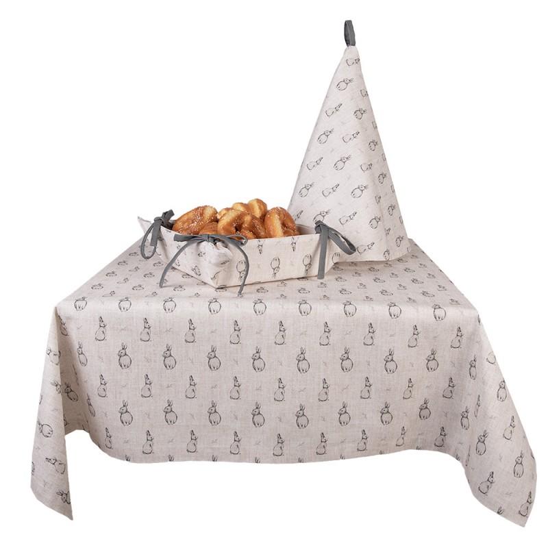 Clayre & Eef BNS48 Theedoek Ø 80 Cm Beige Grijs Katoen Konijn Rond