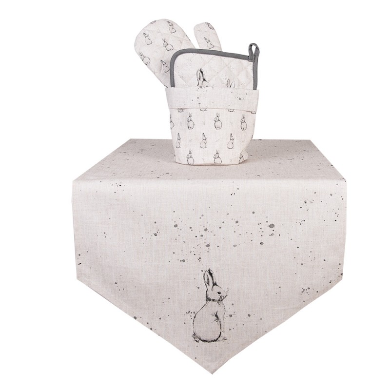 Clayre & Eef BNS50 Broodmand Ø 15x16 Cm Beige Grijs Katoen Konijn