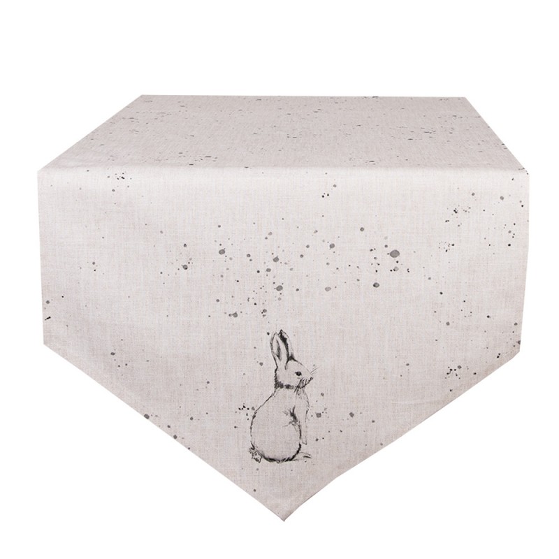 Clayre & Eef BNS65 Tafelloper 50x160 Cm Beige Grijs Katoen Konijn
