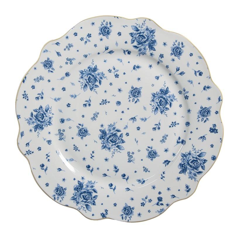 clayre & eef BRBFP Dinerbord Ø 27 cm Wit Blauw Porselein Roosjes Eetbord