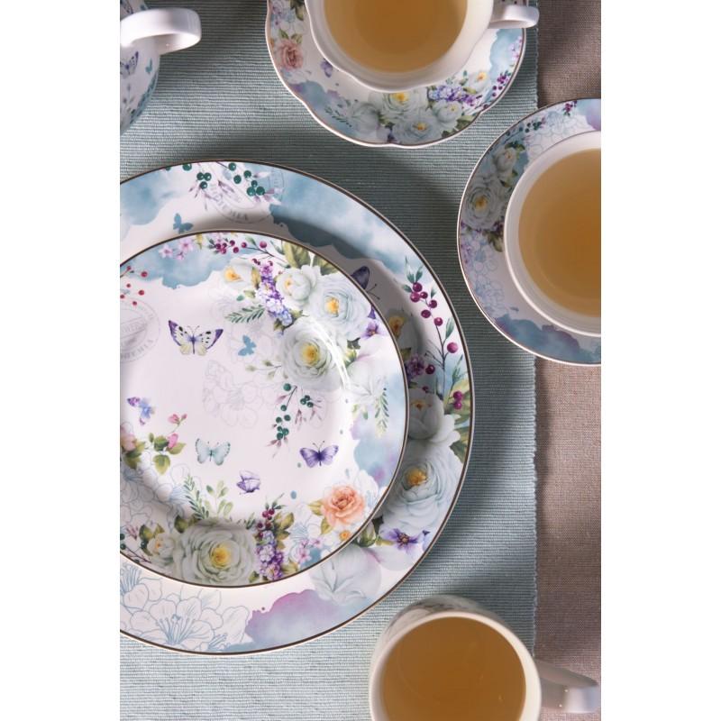 Clayre & Eef BUTDP Ontbijtbord Ø 19 Cm Wit Blauw Porselein Bloemen Rond Bord