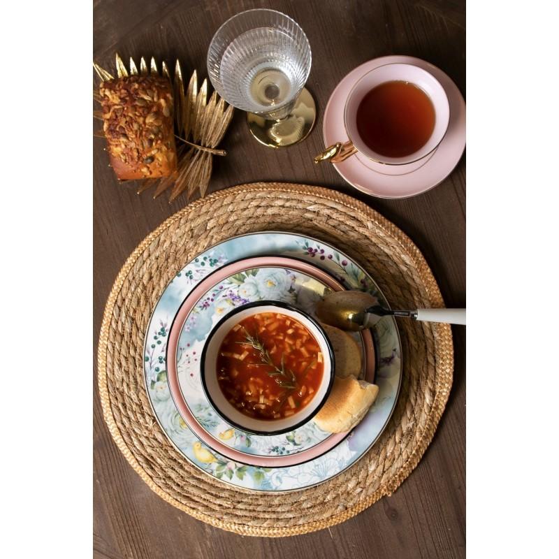 Clayre & Eef BUTFP Dinerbord Ø 26 Cm Wit Blauw Porselein Bloemen Rond Eetbord