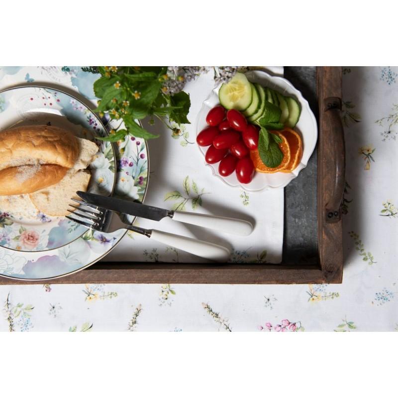 Clayre & Eef BUTFP Dinerbord Ø 26 Cm Wit Blauw Porselein Bloemen Rond Eetbord