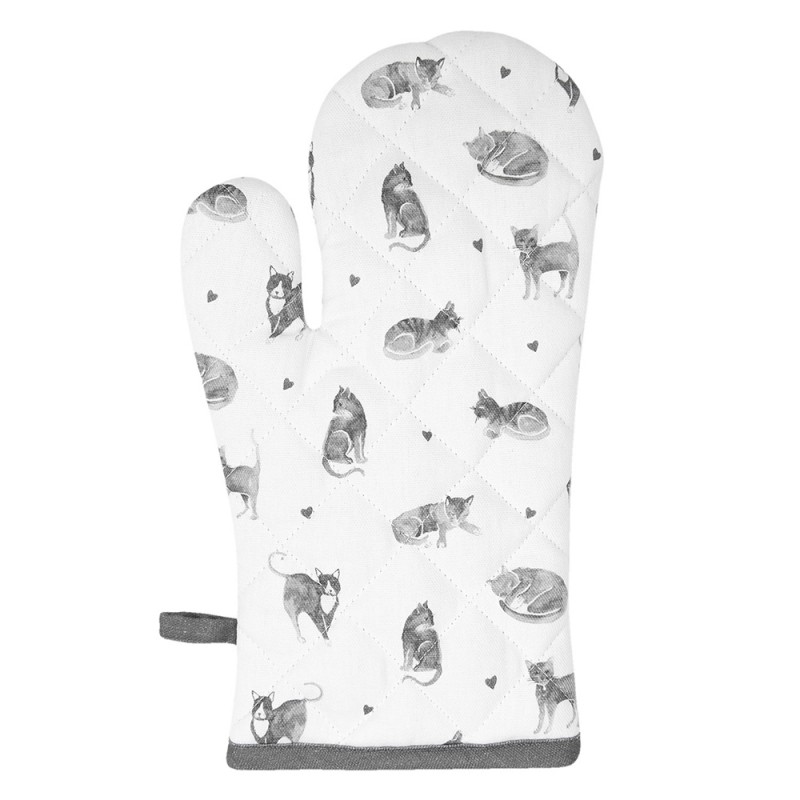 clayre & eef CAK44 Ovenwant 18x30 cm Grijs Wit Katoen Katten Ovenhandschoen