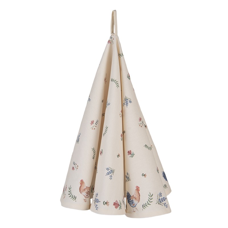 clayre & eef CAR48 Theedoek Ø 80 cm Beige Blauw Katoen Kip en Haan Rond Keukenhanddoek