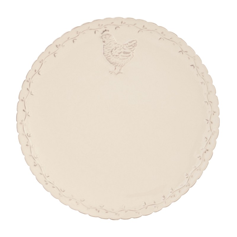 clayre & eef CHRFP Dinerbord Ø 26 cm Beige Keramiek Kip Rond Eetbord