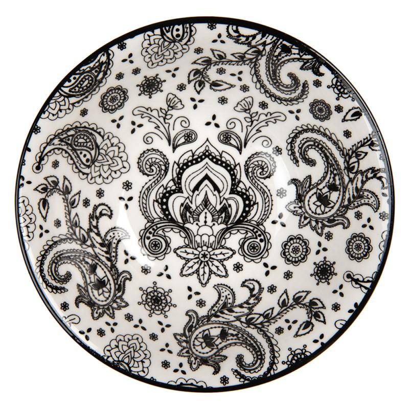 Clayre & Eef 6CEBO0163 Kom 350 Ml Wit Zwart Keramiek