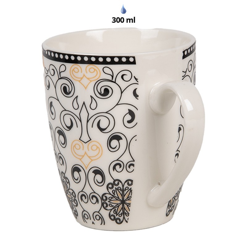 Clayre & Eef 6CEMU0165 Mok 300 Ml Wit Zwart Keramiek