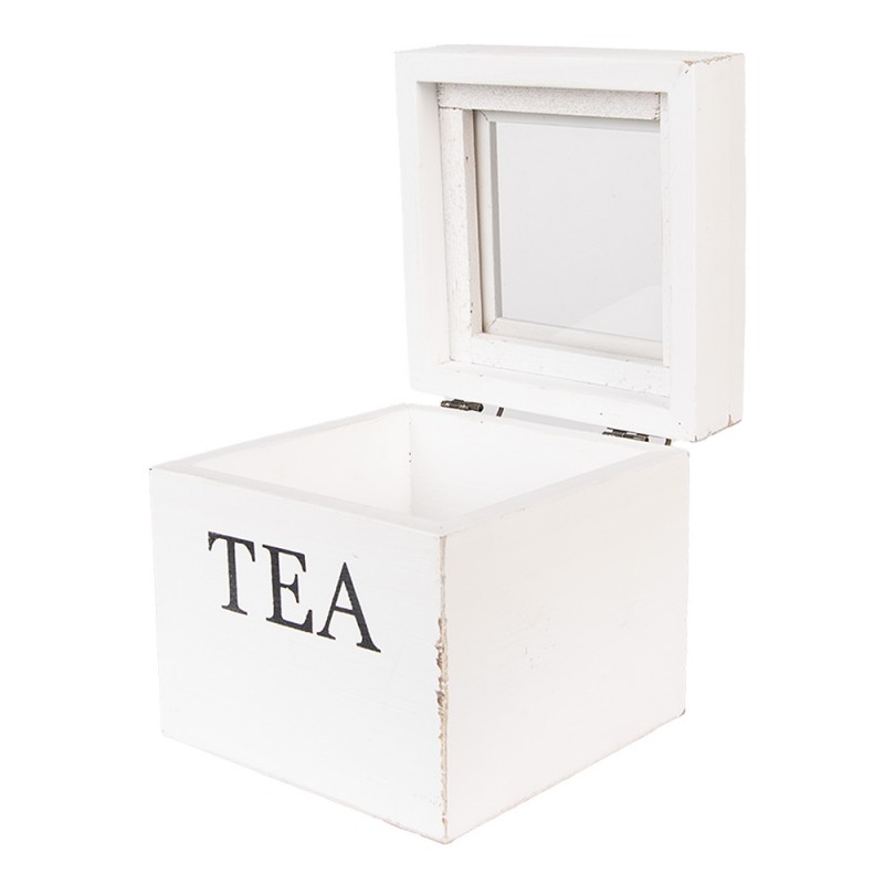 Clayre & Eef 6H2397 Theedoos 12x12x12 Cm Wit Hout