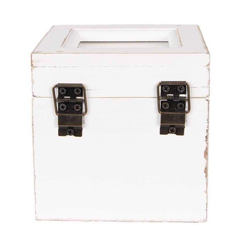 Clayre & Eef 6H2397 Theedoos 12x12x12 Cm Wit Hout