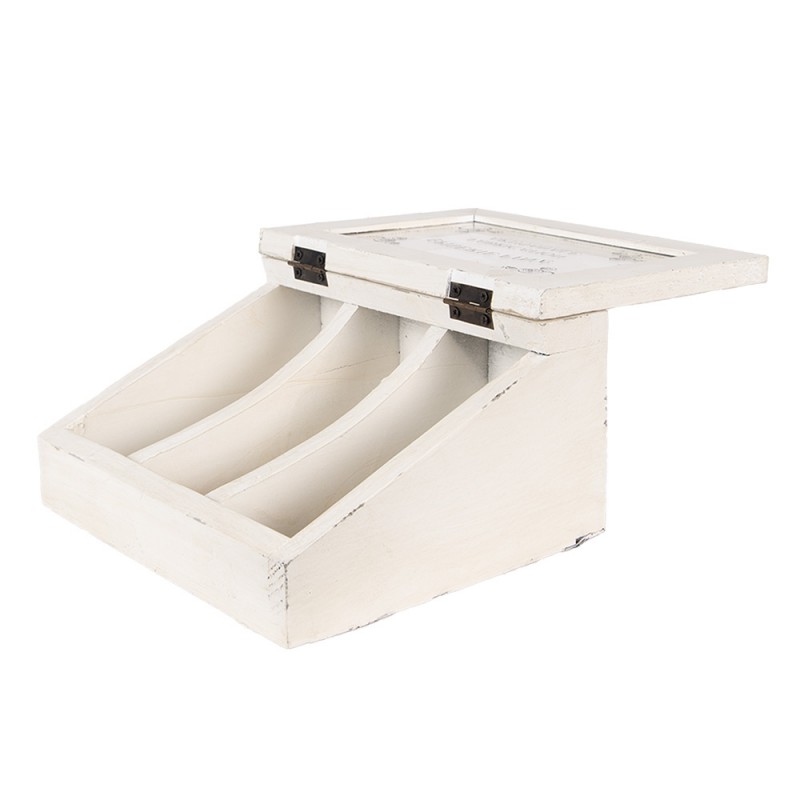 Clayre & Eef 6H2398 Theedoos 18x16x9 Cm Wit Hout