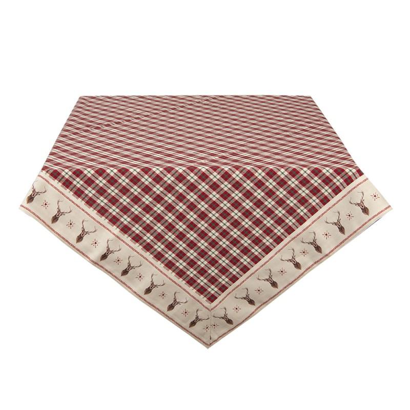 clayre & eef COL03 Tafelkleed 130x180 cm Rood Beige Katoen Ruit Hert Rechthoek Tafellaken