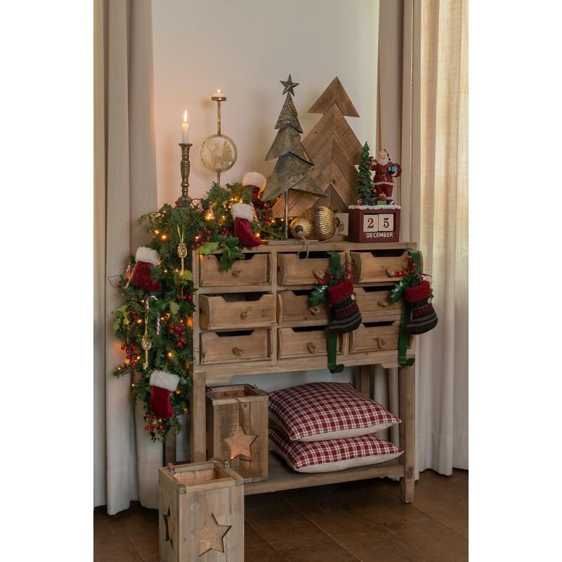 Clayre & Eef COL21 Kussenhoes 40x40 Cm Beige Rood Katoen Hert Vierkant Sierkussenhoes