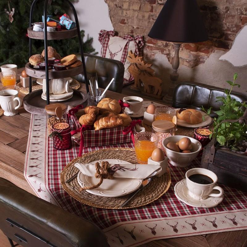 Clayre & Eef COL25 Kussenhoes Stoelkussen 40x40 Cm Beige Rood Katoen Hert Vierkant Sierkussen