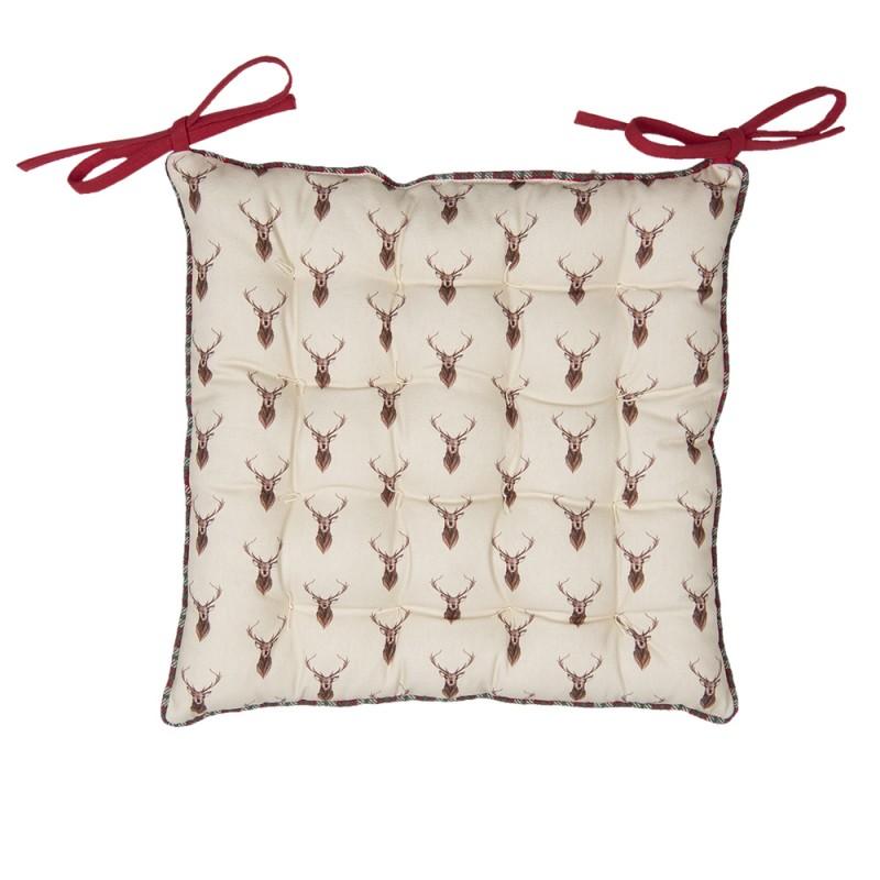 Clayre & Eef COL29 Stoelkussen Foam 40x40 Cm Beige Rood Katoen Hert Vierkant Zitkussen