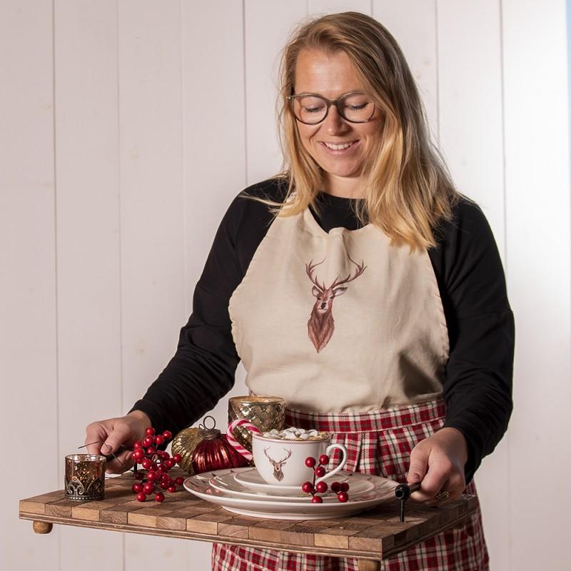 Clayre & Eef COL41A Keukenschort 70x85 Cm Rood Beige Katoen Hert BBQ Schort