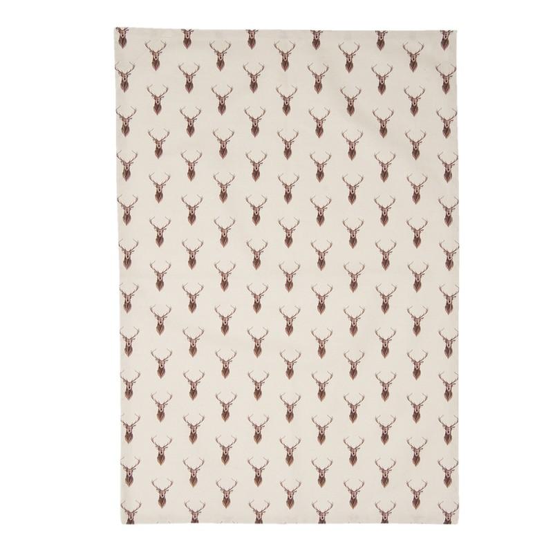 Clayre & Eef COL42 Theedoek 50x70 Cm Beige Rood Katoen Hert Rechthoek Vaatdoek