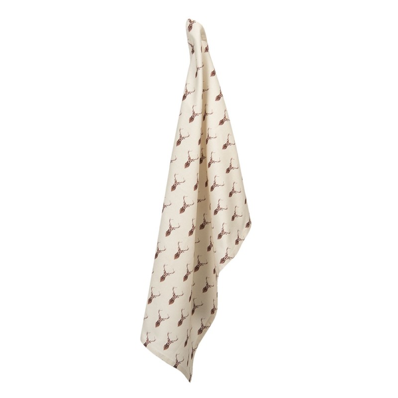 clayre & eef COL42 Theedoek 50x70 cm Beige Rood Katoen Hert Rechthoek Vaatdoek