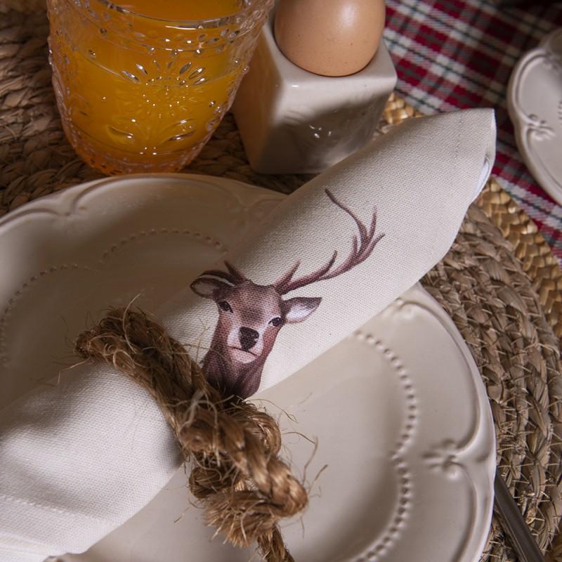 Clayre & Eef COL43 Servetten Katoen Set Van 6 40x40 Cm Beige Bruin Katoen Hert Vierkant Servet Stof