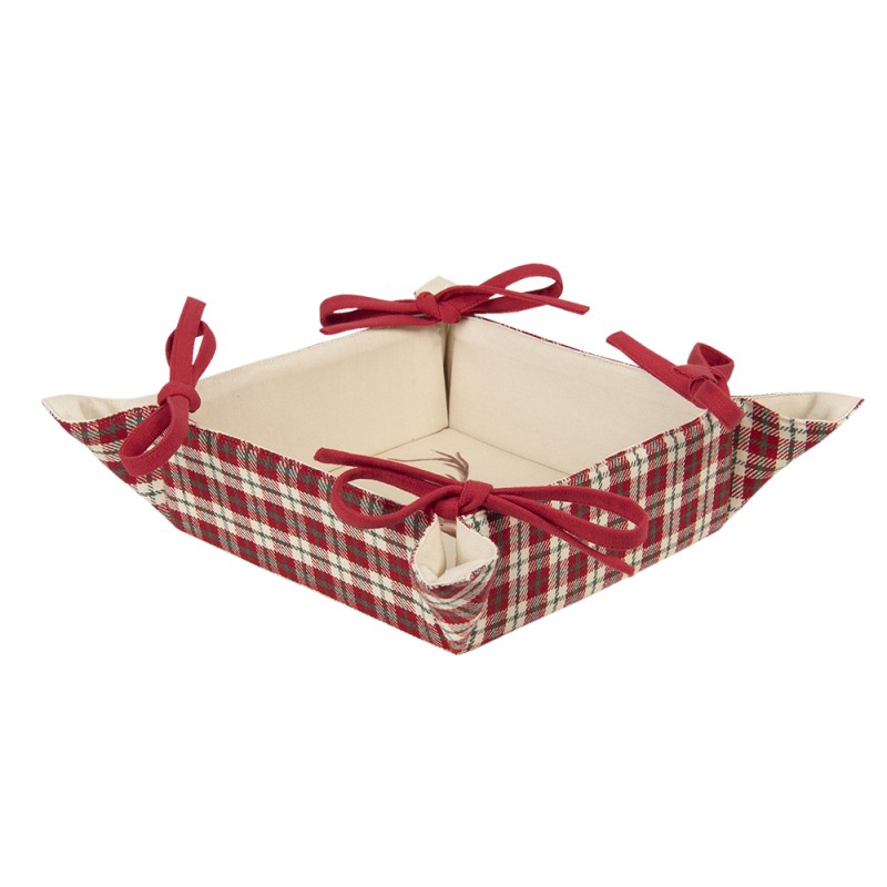 Clayre & Eef COL47 Broodmand 35x35x8 Cm Rood Beige Katoen Ruit Hert Vierkant Cadeau Keuken