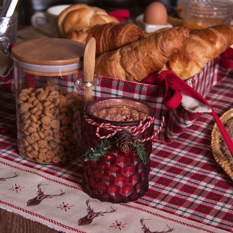 Clayre & Eef COL47 Broodmand 35x35x8 Cm Rood Beige Katoen Ruit Hert Vierkant Cadeau Keuken