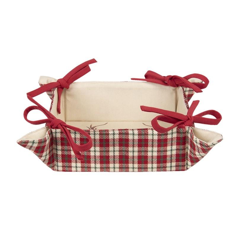 clayre & eef COL47 Broodmand 35x35x8 cm Rood Beige Katoen Ruit Hert Vierkant Cadeau Keuken